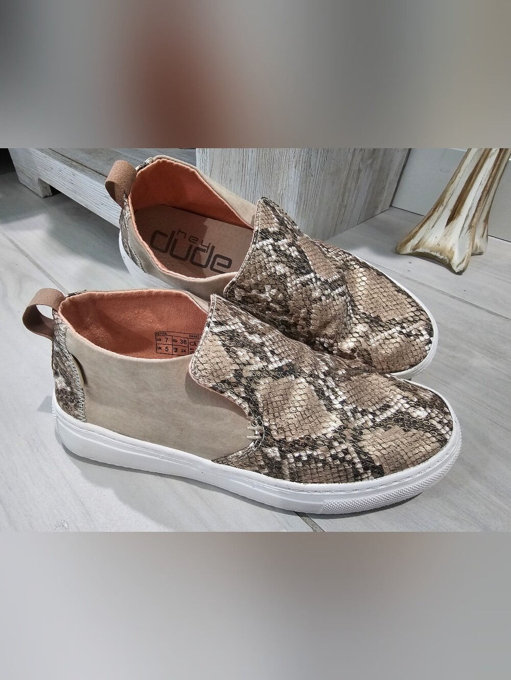 The Dude Taupe Snake-Print Slip-On Sneakers - Women Size 7